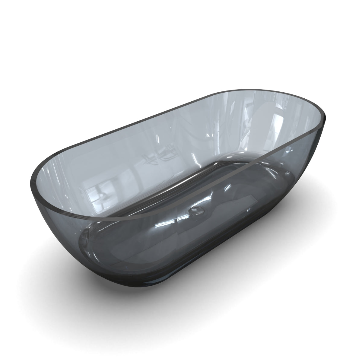 69 Inch Oval Freestanding Soaking Tub | Translucent Grey Blue Resin Stone| Deep Bath