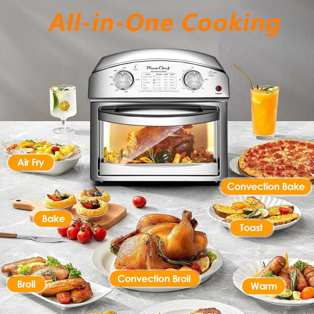 12.5 Quart 7-in-1 Stainless Steel Convection Toaster Oven 1500W 5 Pre-Set Menus Silver