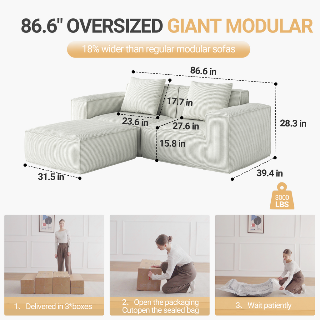 modular sofa can be converted into an oversized sofa bed Free conversion sofa set flexible configuration, soft corduroy cloud velvet fabric two person