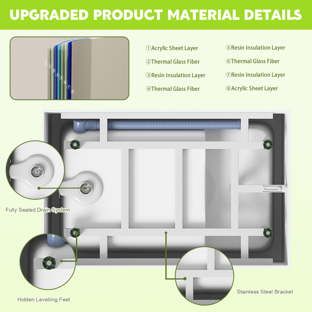43" Acrylic Freestanding Bathtub with seat: Spacious rectangle Shape, Gloss White Finish, Chrome Overflow & Pop-Up Drain