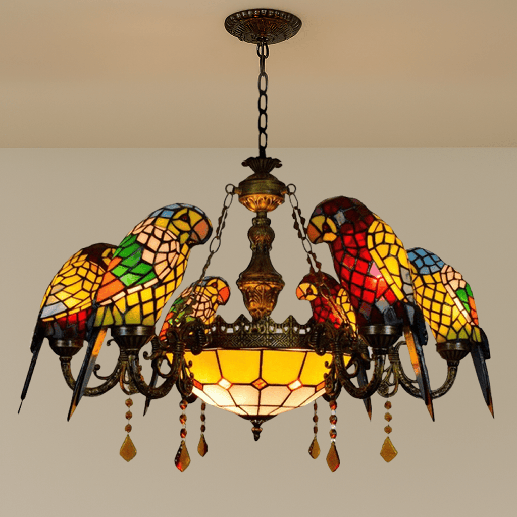 Glass Parrot Chandelier - Artistic Bird Design