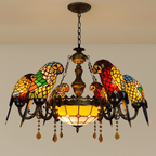 Glass Parrot Chandelier - Artistic Bird Design