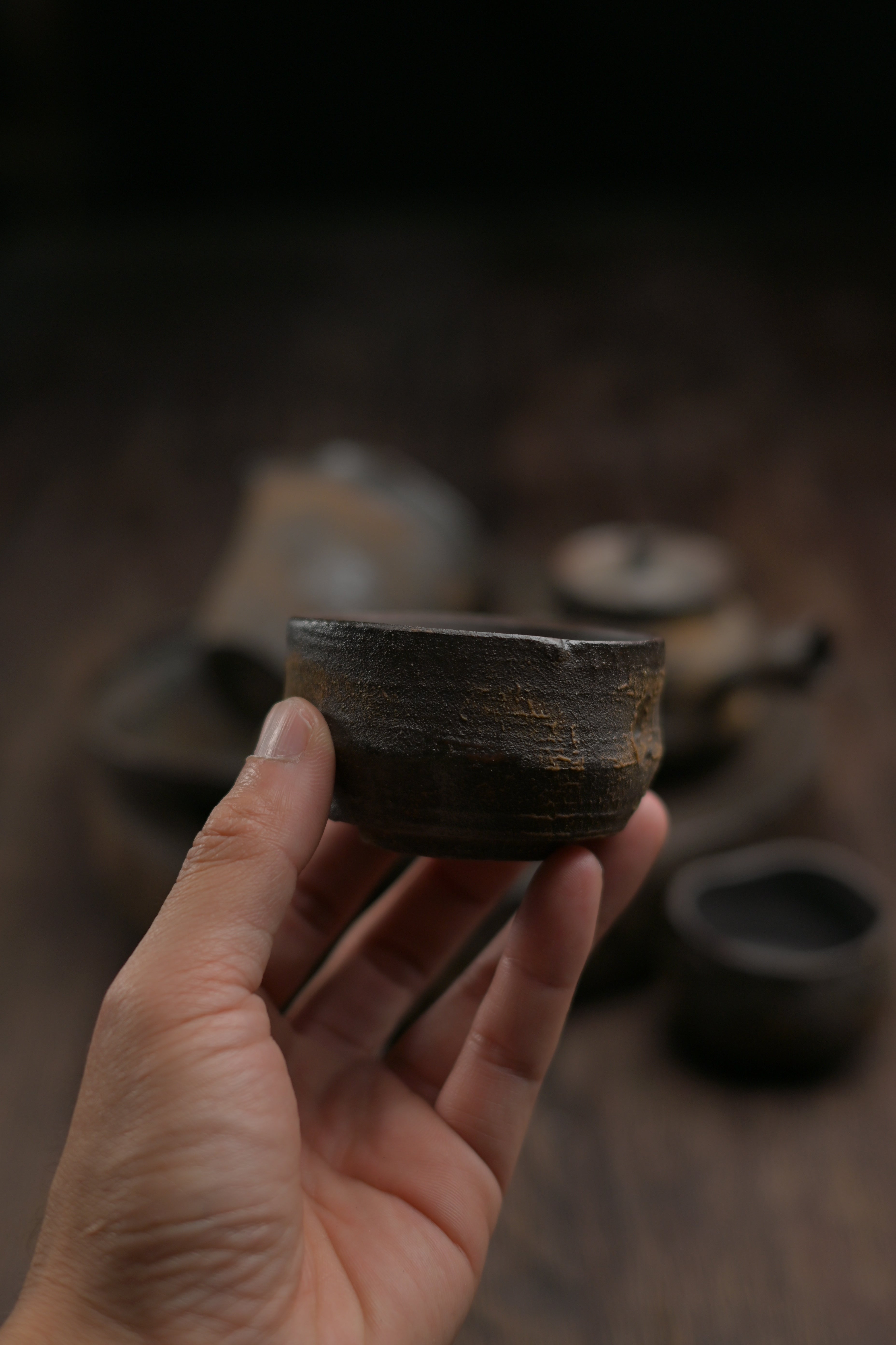 Wabi-Sabi Wood-Fired Coarse Clay Teacup – Host (100ml) or Guest (60ml), Natural Rust Spots