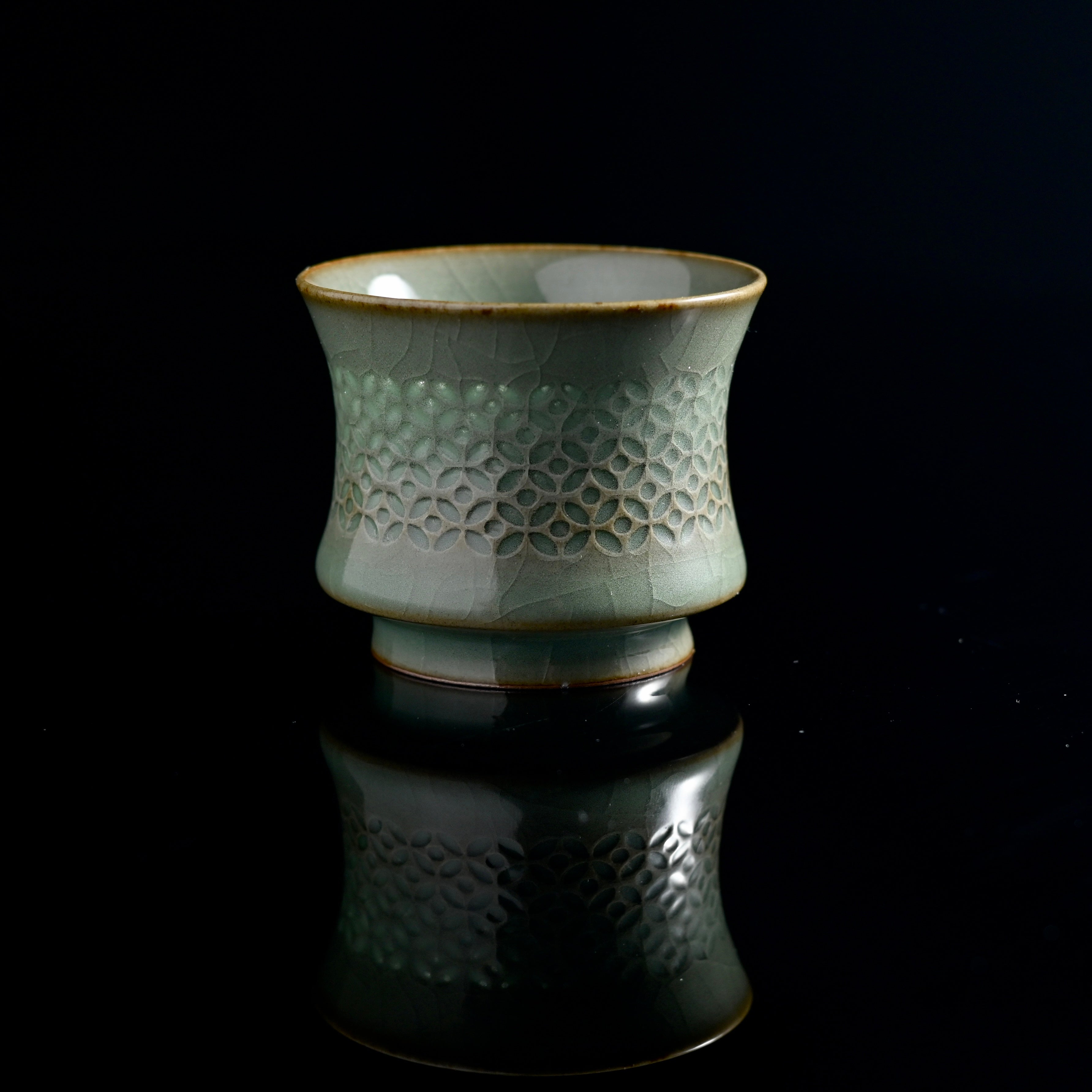Longquan Celadon Linglong Tea Cup – Handcrafted Hollow-Carved Porcelain