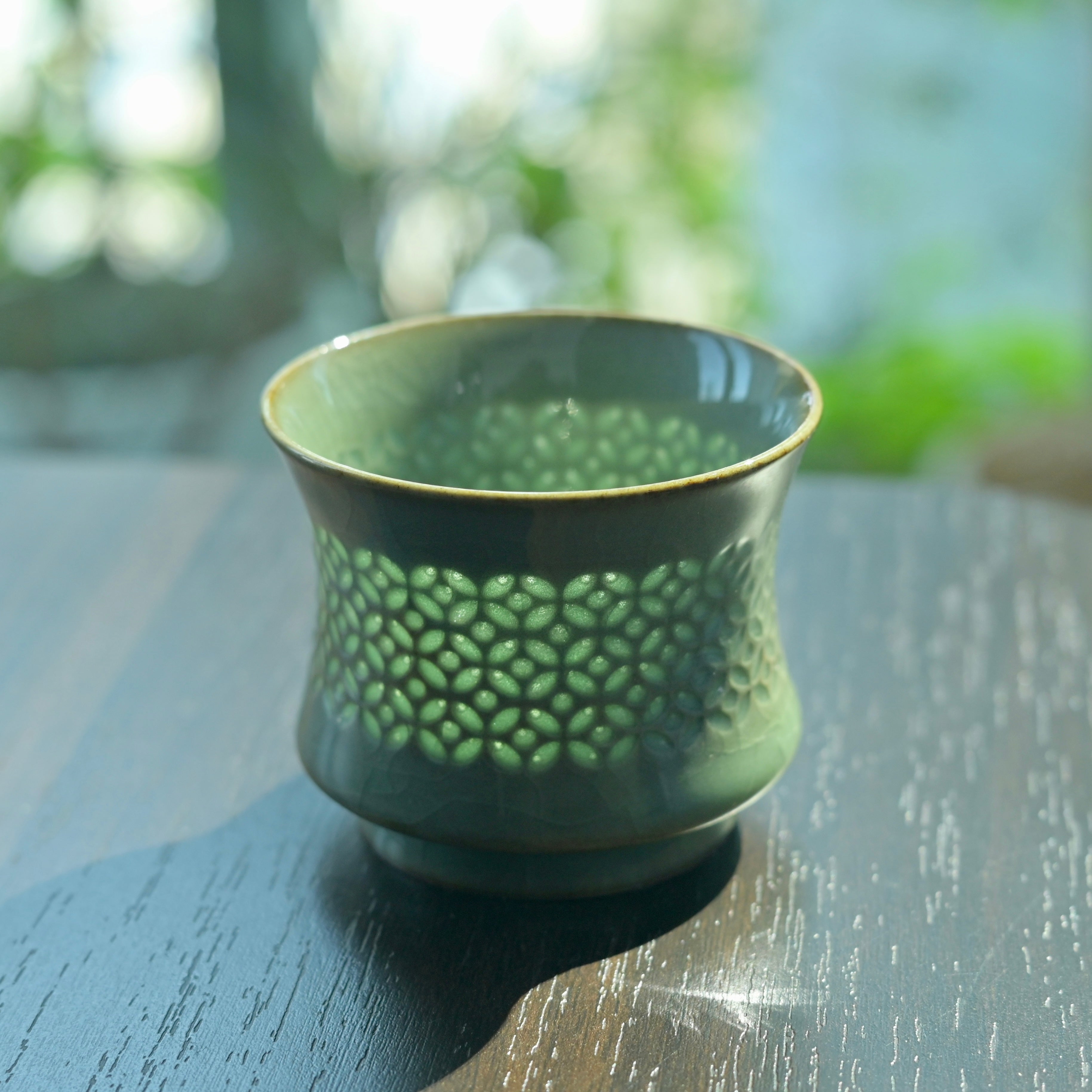 Longquan Celadon Linglong Tea Cup – Handcrafted Hollow-Carved Porcelain