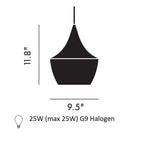 Black / Halogen Beat Fat Pendant Light - OPEN BOX