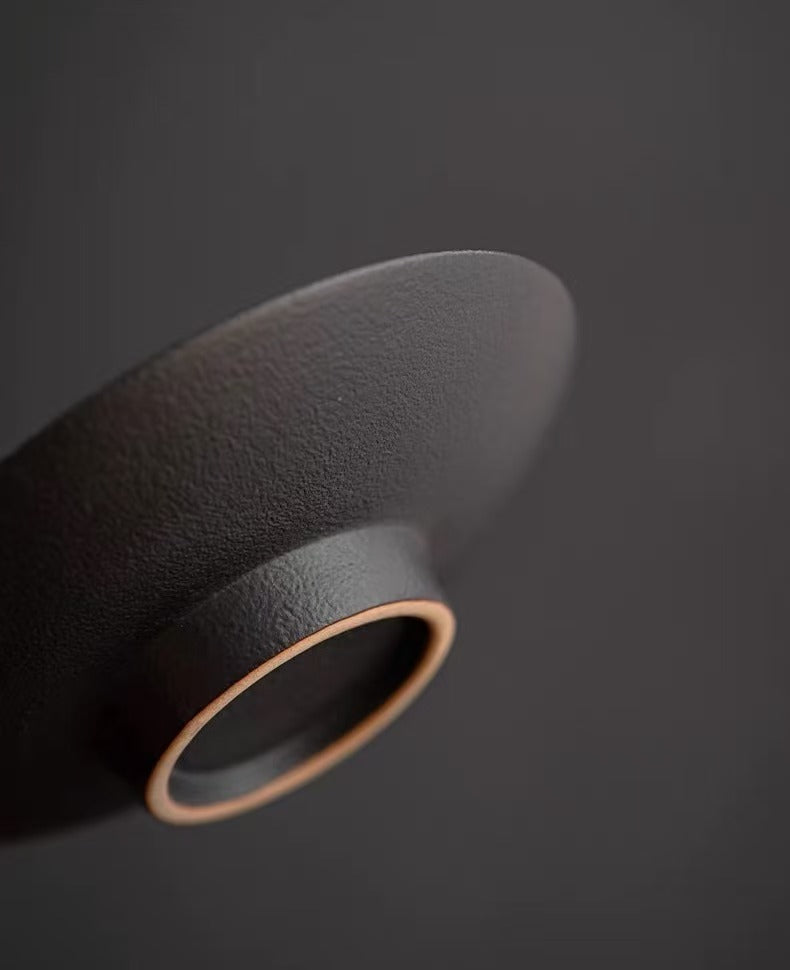 Wabi-Sabi Rustic Clay Tea Cup with Coaster – Handcrafted Imperfect Beauty